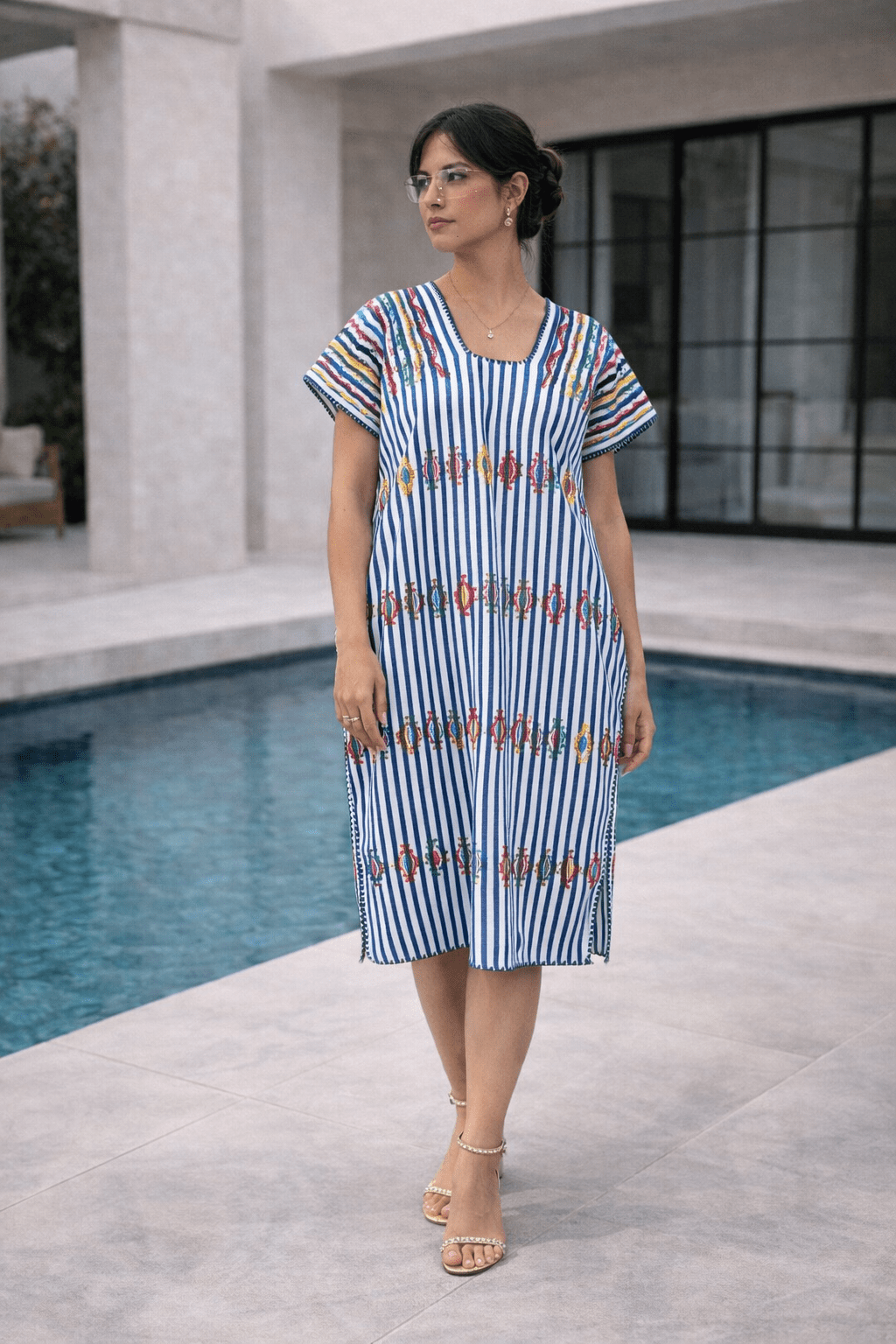 Blue Striped Huipil - Modern Mexico