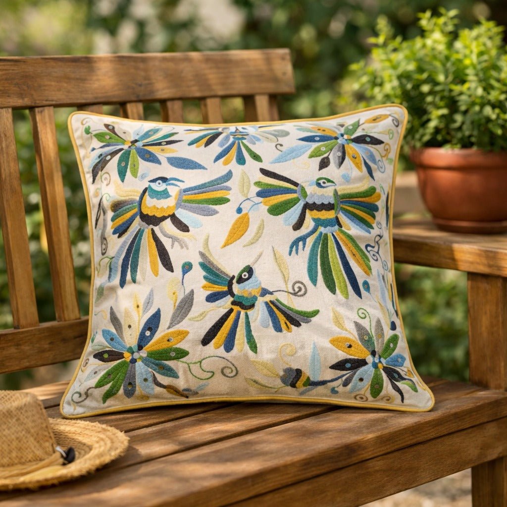Green Colibrí Cushion Cover - Modern Mexico
