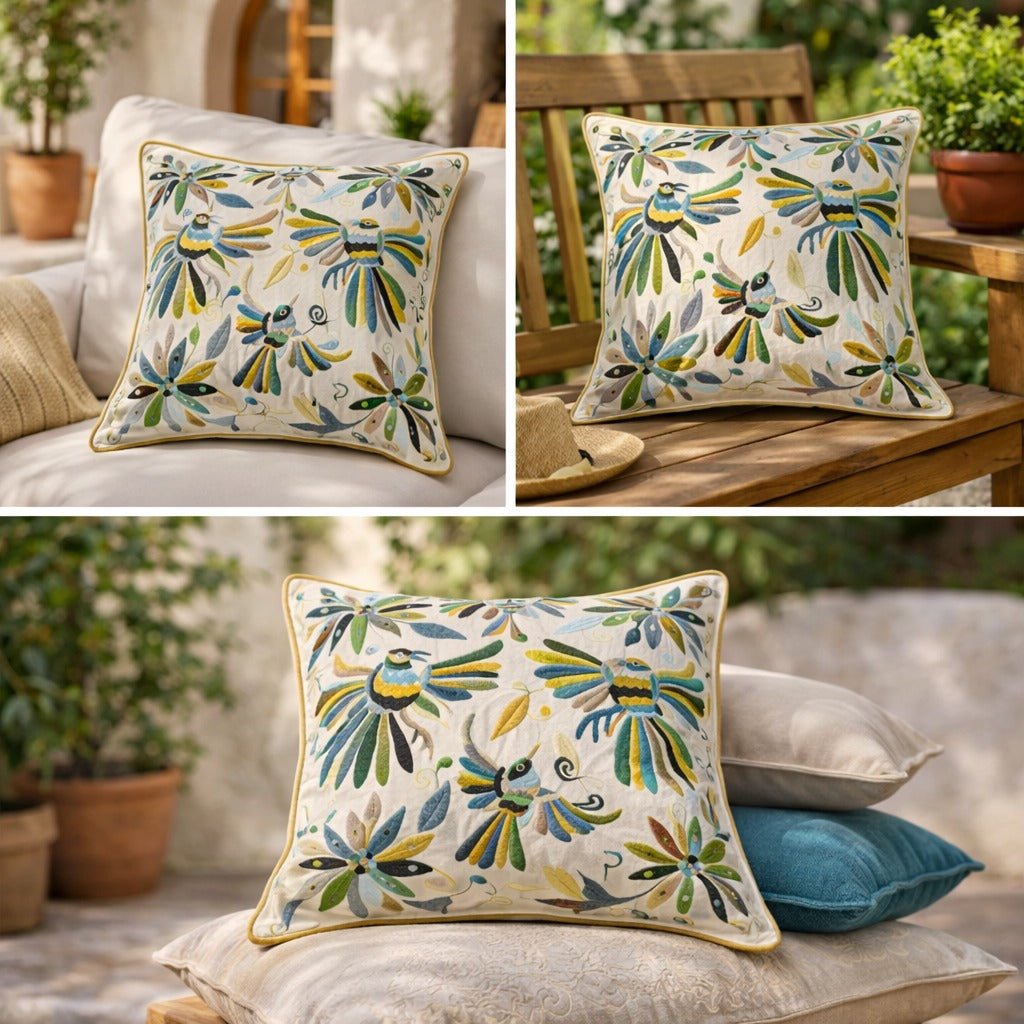 Green Colibrí Cushion Cover - Modern Mexico