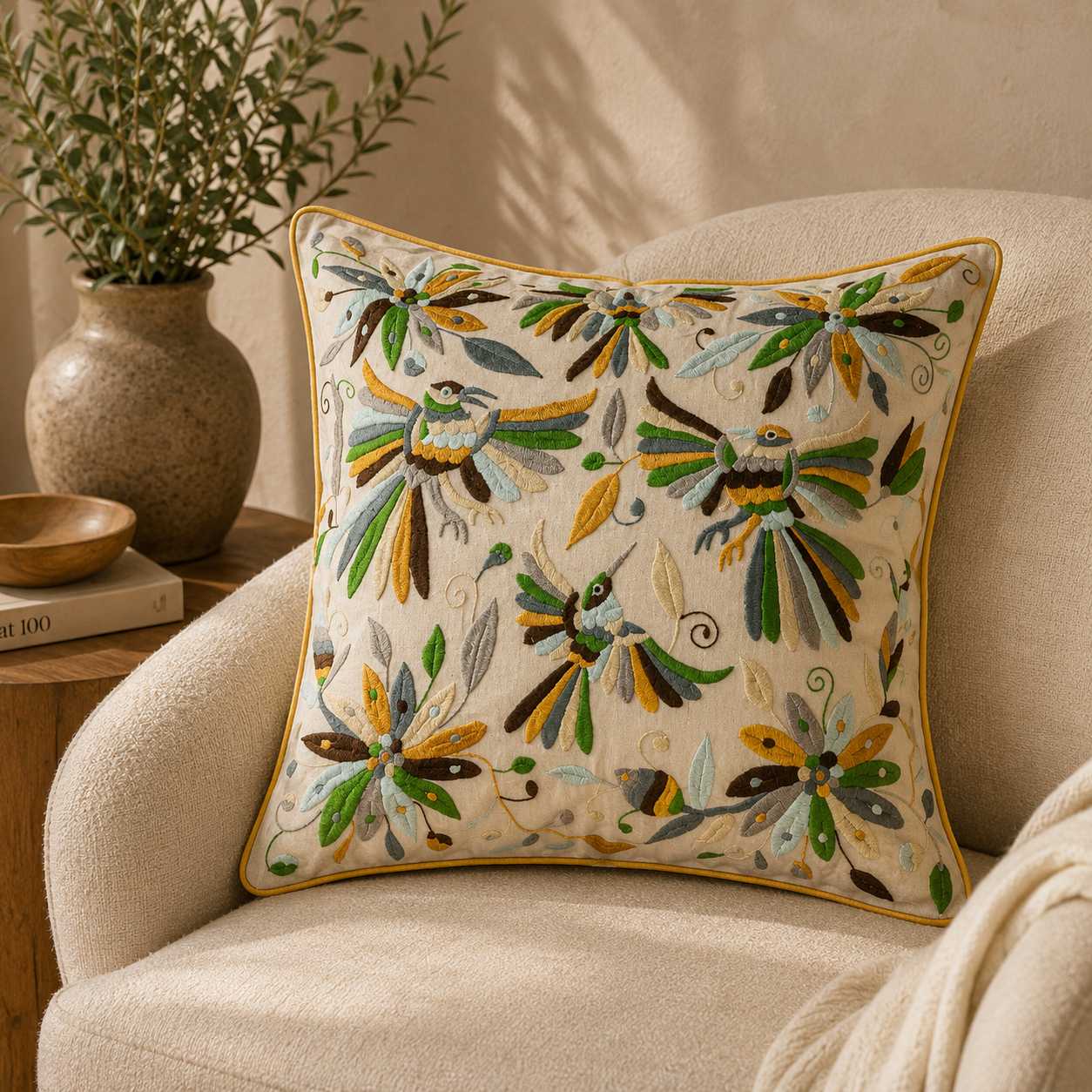 Green Colibrí Cushion Cover - Modern Mexico