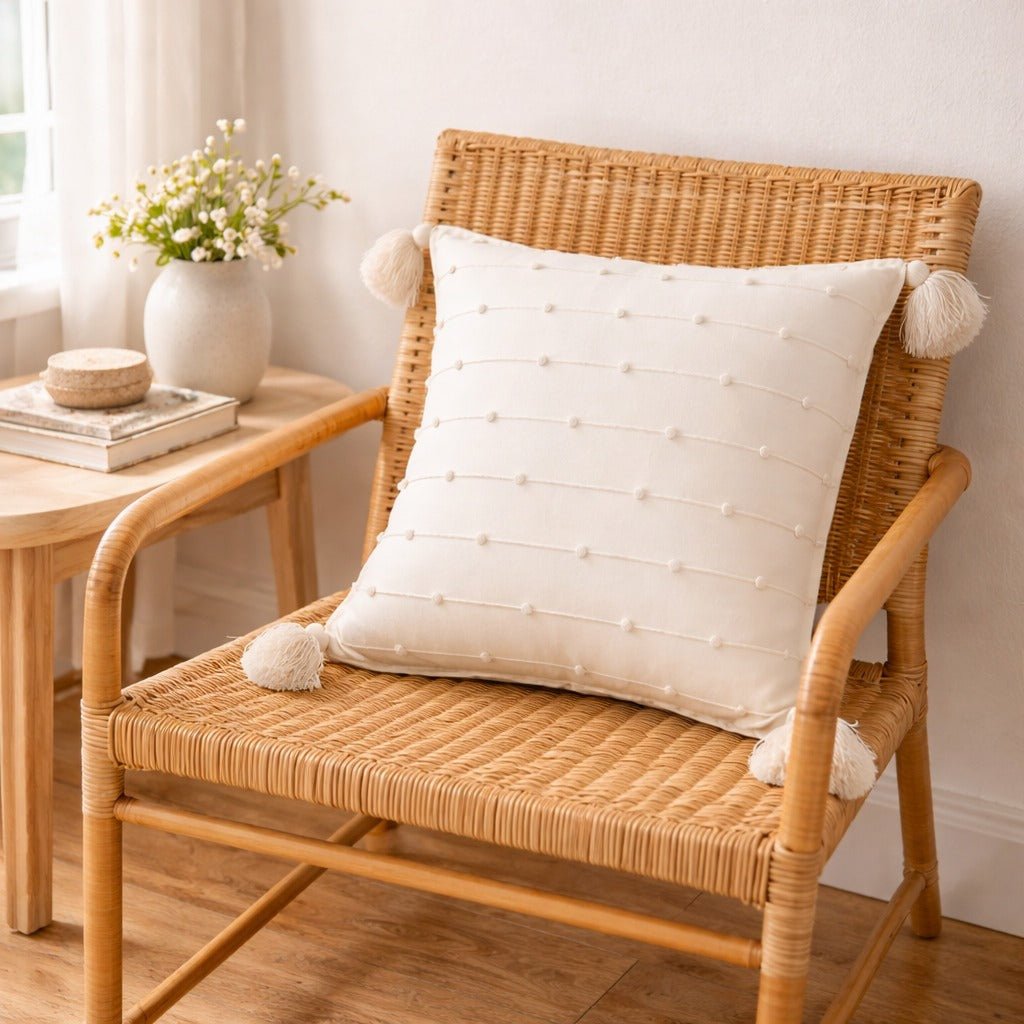 Pompom Throw Pillow Cover - Ivory - Modern Mexico