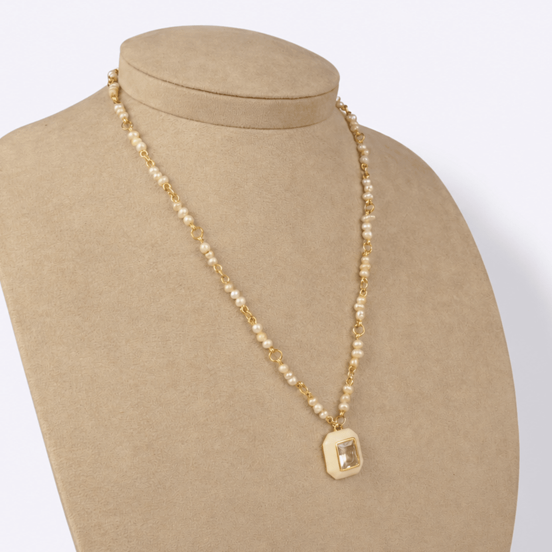 Zircon & Pearl Pendant Necklace - Modern Mexico